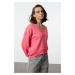 Trendyol Black Couple Basic Regular/Normal Pattern V-neck Thick Polar Fleece Knitted Sweatshirt