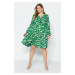 Trendyol Curve Green Tropical Patterned Woven Dress