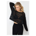 Trendyol Black Silvery Boat Neck Openwork/Perforated Knitwear Sweater