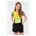 Trendyol Yellow Color Block Corduroy Crop Knitted Blouse