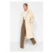 Trendyol Oversized Ecru Oversized Wide-Cut Belted Balloon Sleeve Detail Long Stamped Coat