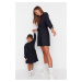 Trendyol Navy Blue Girl Child Family Combination Knitted Dress
