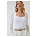 Happiness İstanbul Women's White Sweetheart Neck Openwork Knitwear Blouse