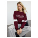 Trendyol Claret Red Thick Polar Fleece Relaxed/Comfortable Cut Slogan Embroidered Knitted Sweats