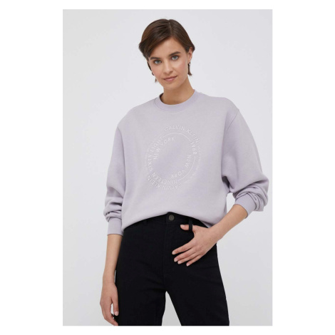 Mikina Calvin Klein dámska, fialová farba, s nášivkou