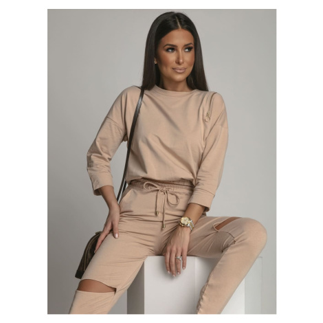 Sports tracksuit with slits at knees, beige FASARDI
