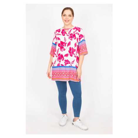 Şans Women's Fujiya Plus Size Woven Viscose Fabric Water Patterned Tunic