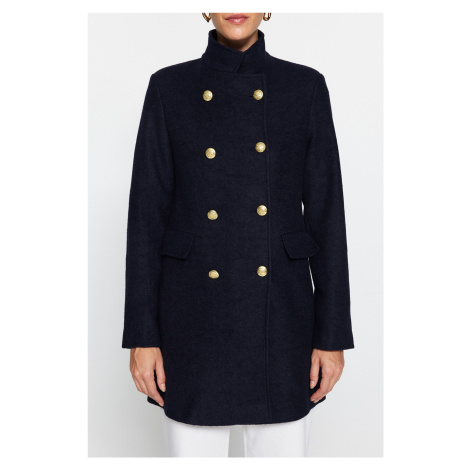 Trendyol Navy Blue Premium Gold Gombík Detailný pečiatkový kabát