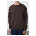 Trendyol Dark Brown Oversize/Wide Cut Embossed Text Printed Sweatshirt