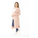Şans Women's Large Size Pink Slit Thick Knitwear Long Cardigan