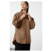 Trendyol Dark Beige Balloon Sleeve Long Back Pocket Detail Basic Woven Shirt