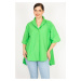 Şans Women's Green Plus Size Front Buttoned Back Long Shirt