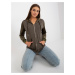 Khaki women's zippered sweatshirt with velour inserts