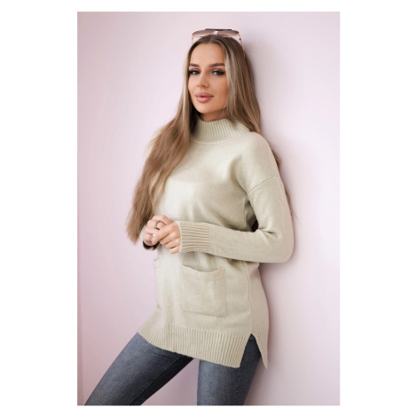 Sweater with stand-up collar beige