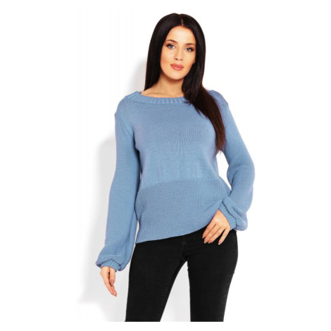 Dámsky modrý sveter s nafukovacím rukávom