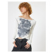 Koton Long Sleeve T-Shirt Camisole Printed Boat Neck Slim Fit Asymmetrical Cut