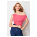 Trendyol Pink Boat Neck Fitted Viscose/Soft Fabric Stretchy Knitted Blouse