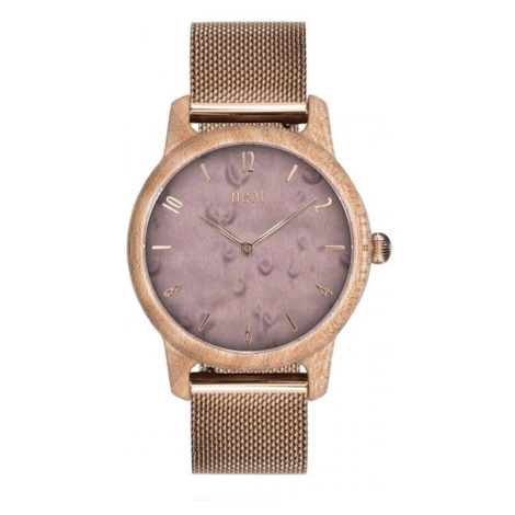 Dámske drevené hodinky s kovovým remienkom vo fialovo-zlatej farbe