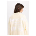 DEFACTO Crew Neck Back Printed Soft Fluffy Thick Sweatshirt Tunic