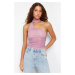 Trendyol Pink Halter Neck Gathered Lined Tulle Knitted Blouse