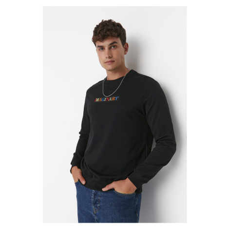 Trendyol Men's Black Regular Fit Crew Neck Long Sleeve Sweatshirt