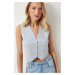 Happiness İstanbul Women's Stone Gray V-Neck Buttoned Summer Knitwear Vest