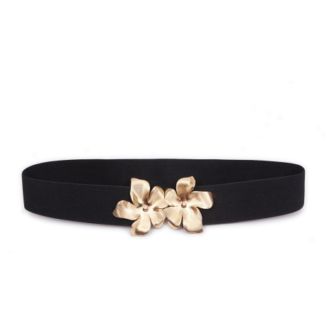 Orsay Black women's belt with golden flower - Women