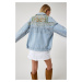 Happiness İstanbul Women's Light Blue Chain And Embroidery Detail Denim Jacket