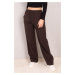 armonika Women's Brown Waist Elastic Pocket Pocket Wide Leg Trousers