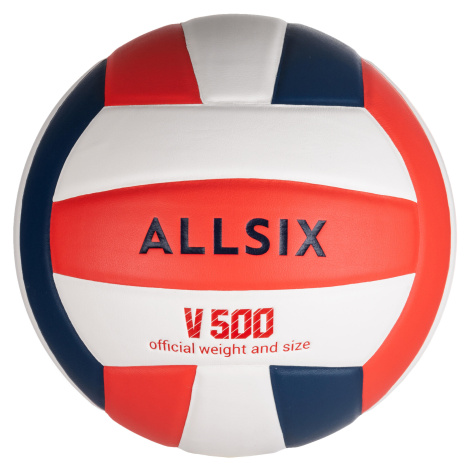 Volejbalová lopta v500 biela, modrá, červená