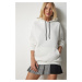 Happiness İstanbul Women's Ecru Hooded Knitted Sweatshirt