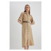 DEFACTO Shirt Collar Half Sleeve Belted Midi Dress