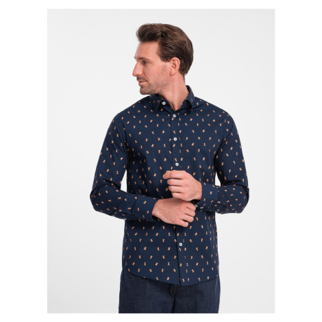 Ombre Men's cotton patterned SLIM FIT shirt - ink