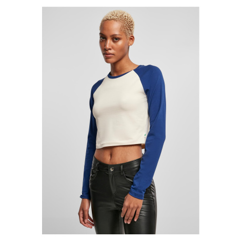 Women's Organic Cropped Retro Baseball Long Sleeves, White Sand/Space Blue Urban Classics