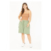 Şans Women's Plus Size Green Shorts With Eyelet, Lace And Pocket Detail