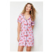 Trendyol Pink 100% Cotton Watermelon Patterned Piping Knitted Nightgown