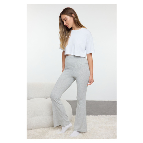 Trendyol Grey Melange Ribbed Knitted Pajama Bottoms