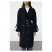 Trendyol Navy Blue Belted Foldable Sleeves Regular Wool Trench Coat