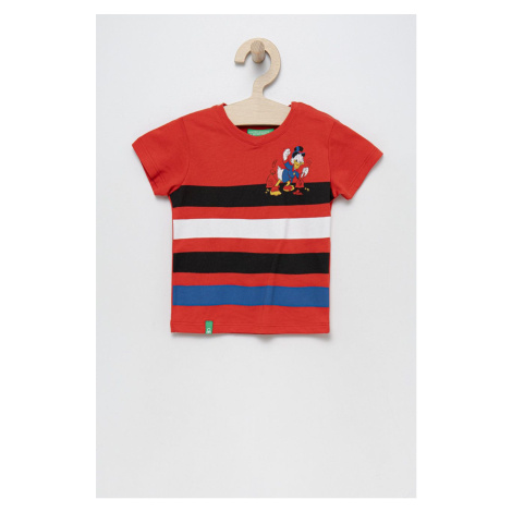 Detské bavlnené tričko United Colors of Benetton červená farba, s potlačou