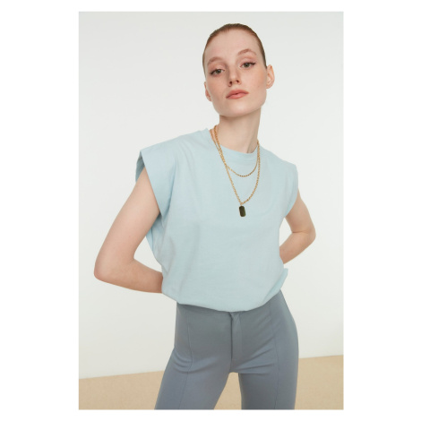 Trendyol Blue 100% Cotton Sleeveless Basic Knitted T-Shirt