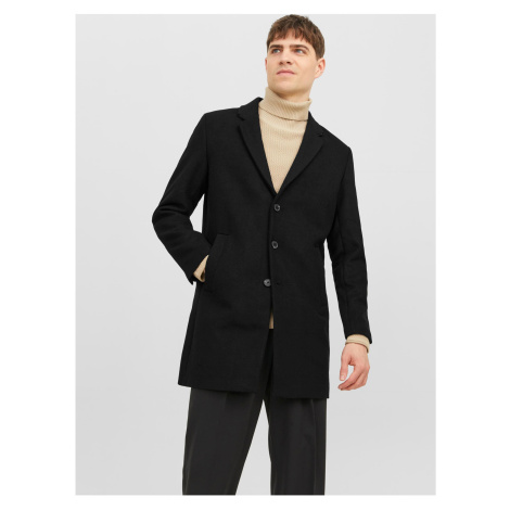Čierny pánsky kabát s prímesou vlny Jack & Jones Morrison