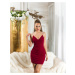 Elegant party mini dress with rhinestone details darkred Einheitsgroesse