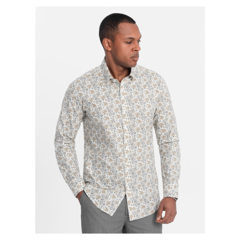 Ombre Men's SLIM FIT shirt in floral pattern - beige
