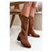 Women's mid-calf openwork boots made of eco suede brown Nevilos