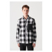 Avva Men's Black and white Plaid Classic Collar Oversized Jacket with Pockets with Snap fastener