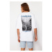 Trendyol White Oversize/Wide Cut Printed 100% Cotton T-Shirt