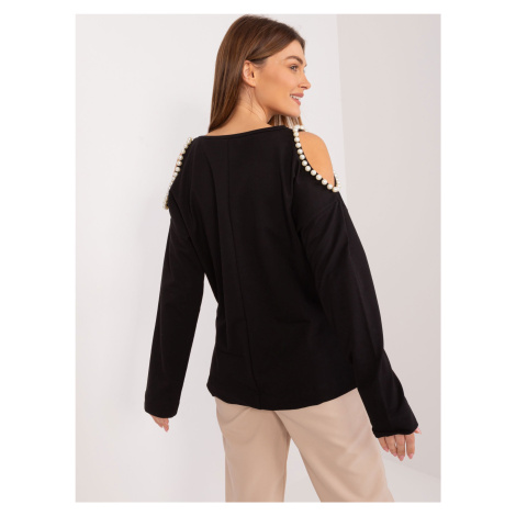 Black women's long sleeve blouse with appliqué