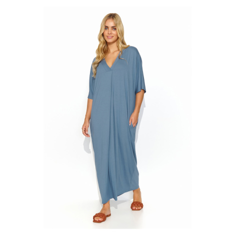 Oversize dlhé šaty z viskózy Makadamia M820 - denim Svetlomodrá