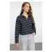 Trendyol Navy Blue Striped Thessaloniki Zippered Stand Collar Regular/Normal Fit Knitted Sweatsh