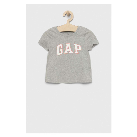 Detské bavlnené tričko GAP šedá farba, s potlačou